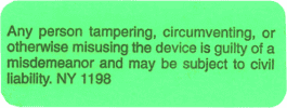 New York Tamper Warning Sticker
